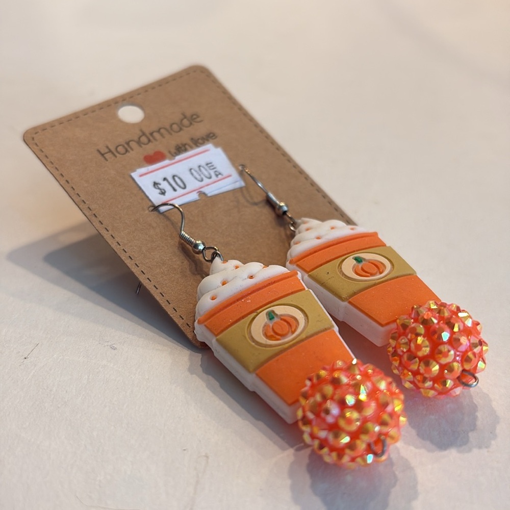 Handmade Pumpkin Spice Latte Earrings - Picture 8 of 14